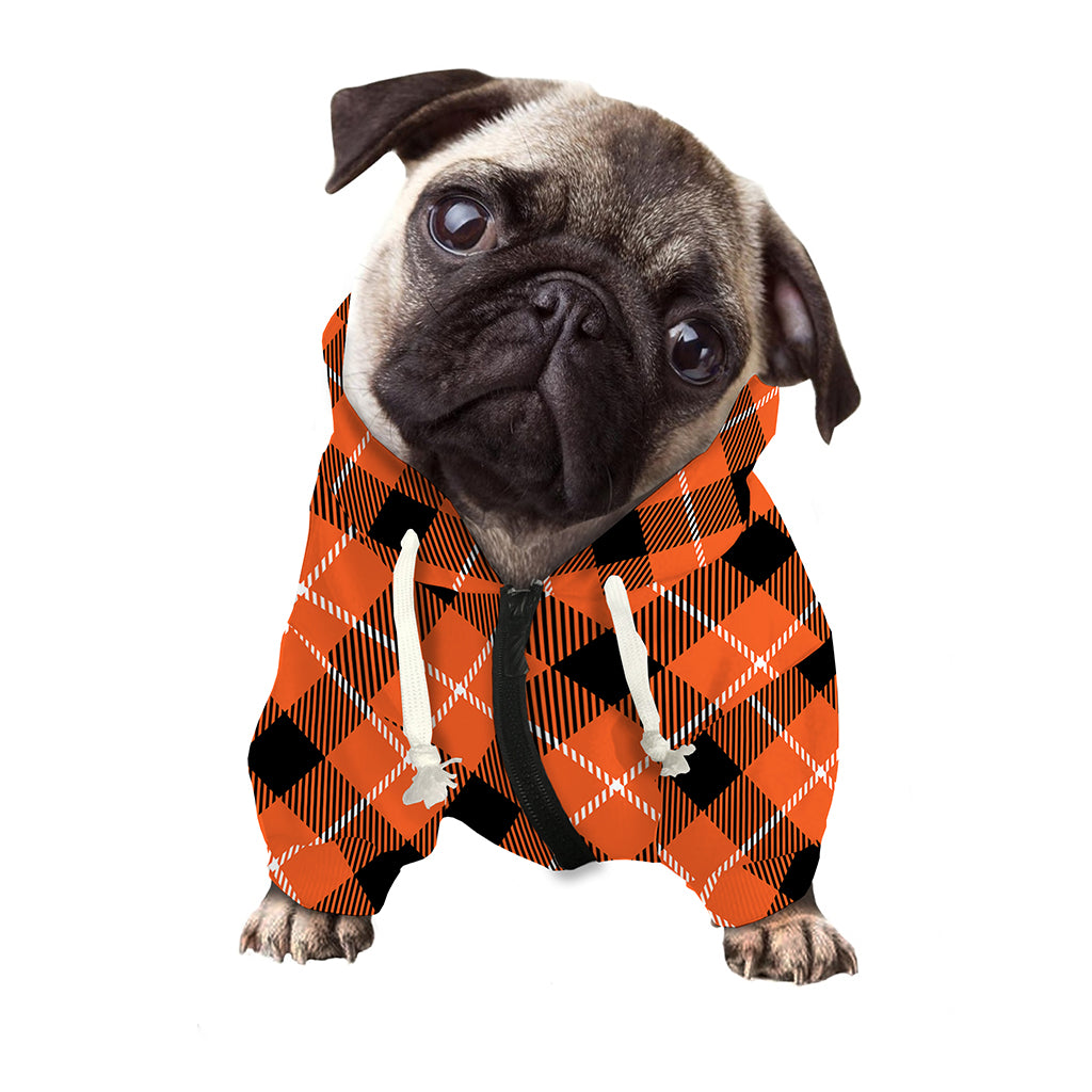 Orange Black And White Plaid Print Dog Zip Up Hoodie