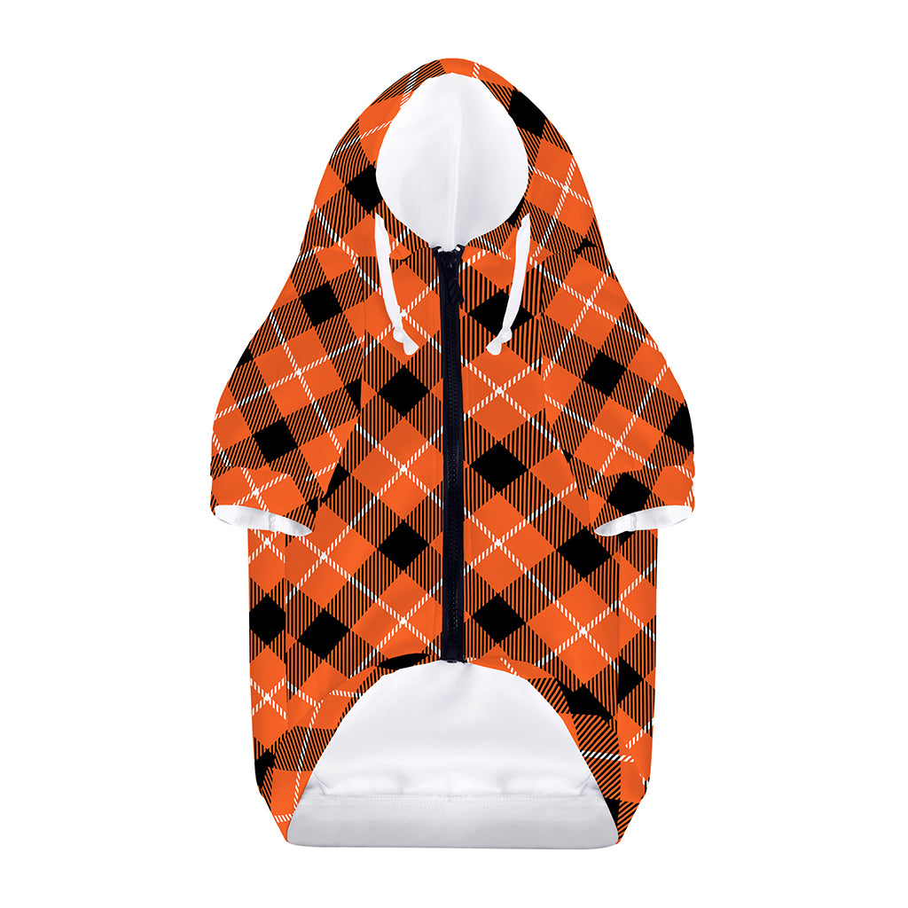 Orange Black And White Plaid Print Dog Zip Up Hoodie
