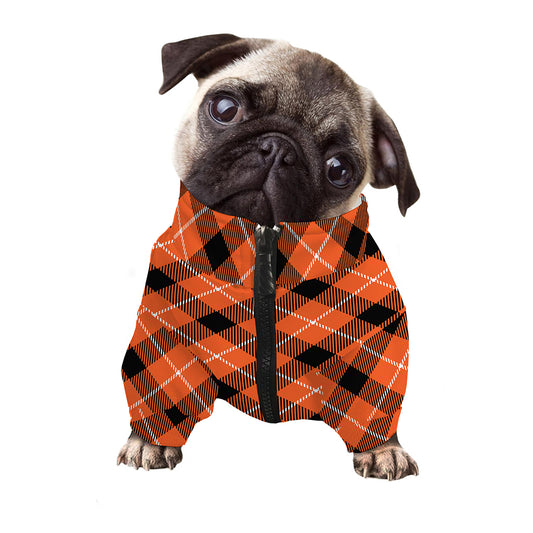 Orange Black And White Plaid Print Dog Zip Up Jacket