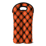 Orange Black And White Plaid Print Double Neoprene Wine Tote