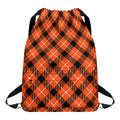 Orange Black And White Plaid Print Drawstring Backpack