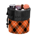 Orange Black And White Plaid Print Drawstring Makeup Bag