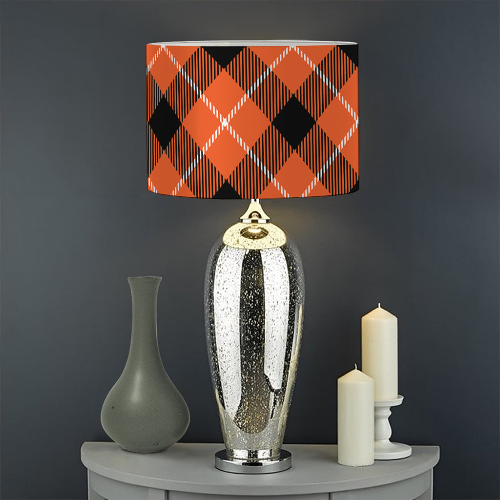 Orange Black And White Plaid Print Drum Lamp Shade