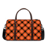 Orange Black And White Plaid Print Duffle Bag