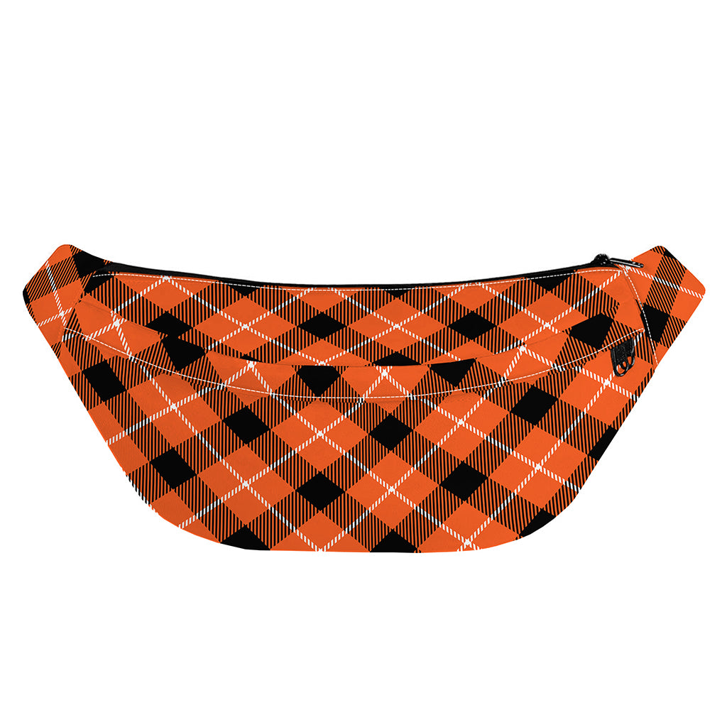 Orange Black And White Plaid Print Fanny Pack
