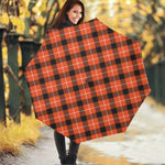 Orange Black And White Plaid Print Foldable Umbrella