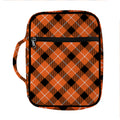 Orange Black And White Plaid Print Front Pocket Bible Bag