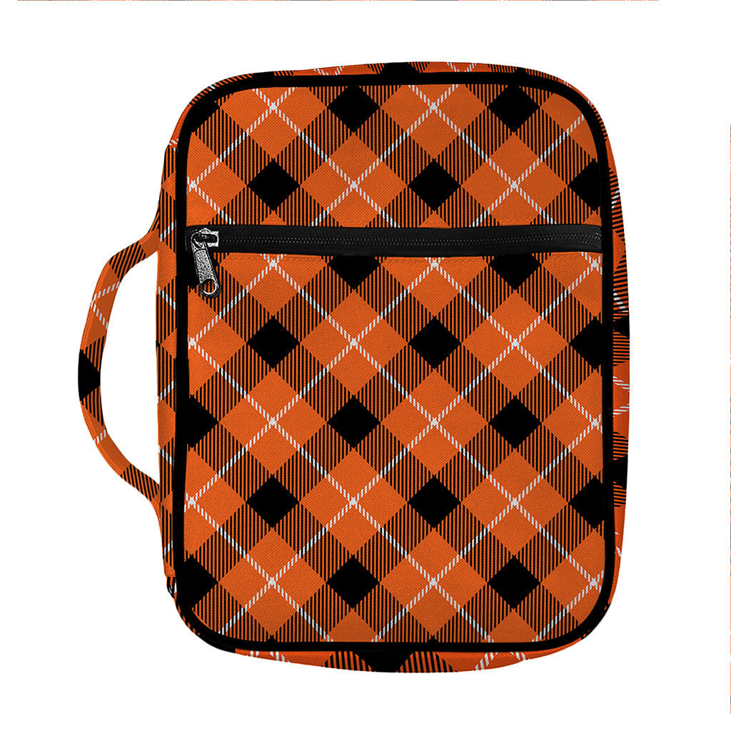 Orange Black And White Plaid Print Front Pocket Bible Bag