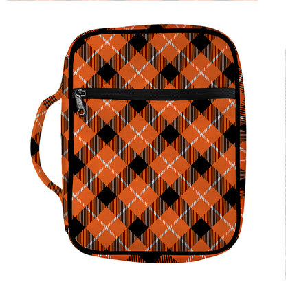 Orange Black And White Plaid Print Front Pocket Bible Bag