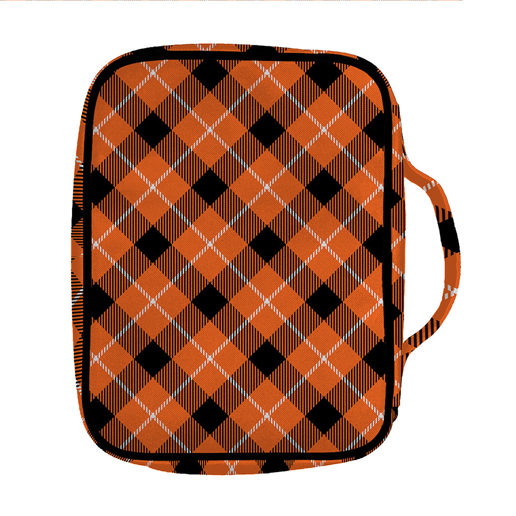 Orange Black And White Plaid Print Front Pocket Bible Bag