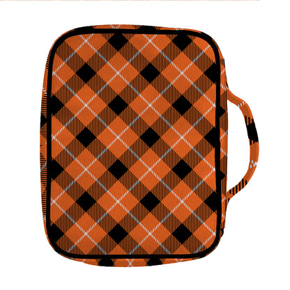 Orange Black And White Plaid Print Front Pocket Bible Bag