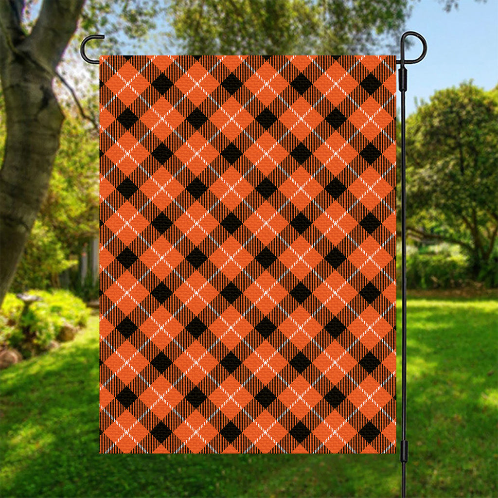 Orange Black And White Plaid Print Garden Flag