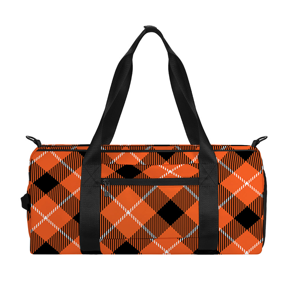 Orange Black And White Plaid Print Gym Bag