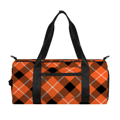 Orange Black And White Plaid Print Gym Bag