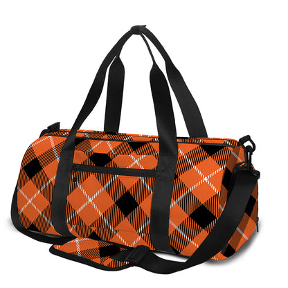 Orange Black And White Plaid Print Gym Bag