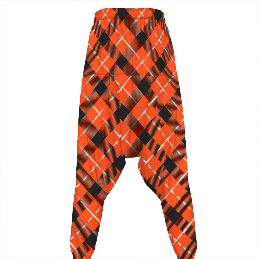 Orange Black And White Plaid Print Hammer Pants