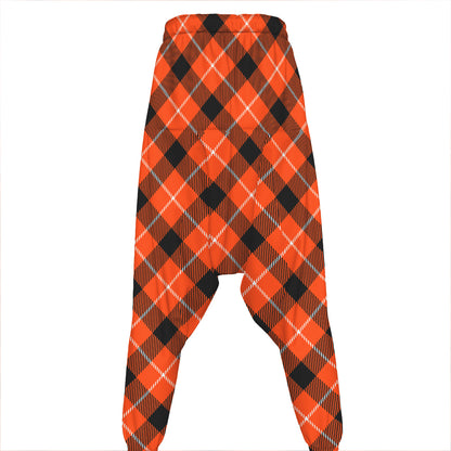 Orange Black And White Plaid Print Hammer Pants