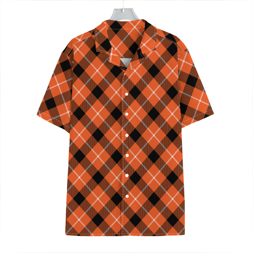 Orange Black And White Plaid Print Hawaiian Shirt