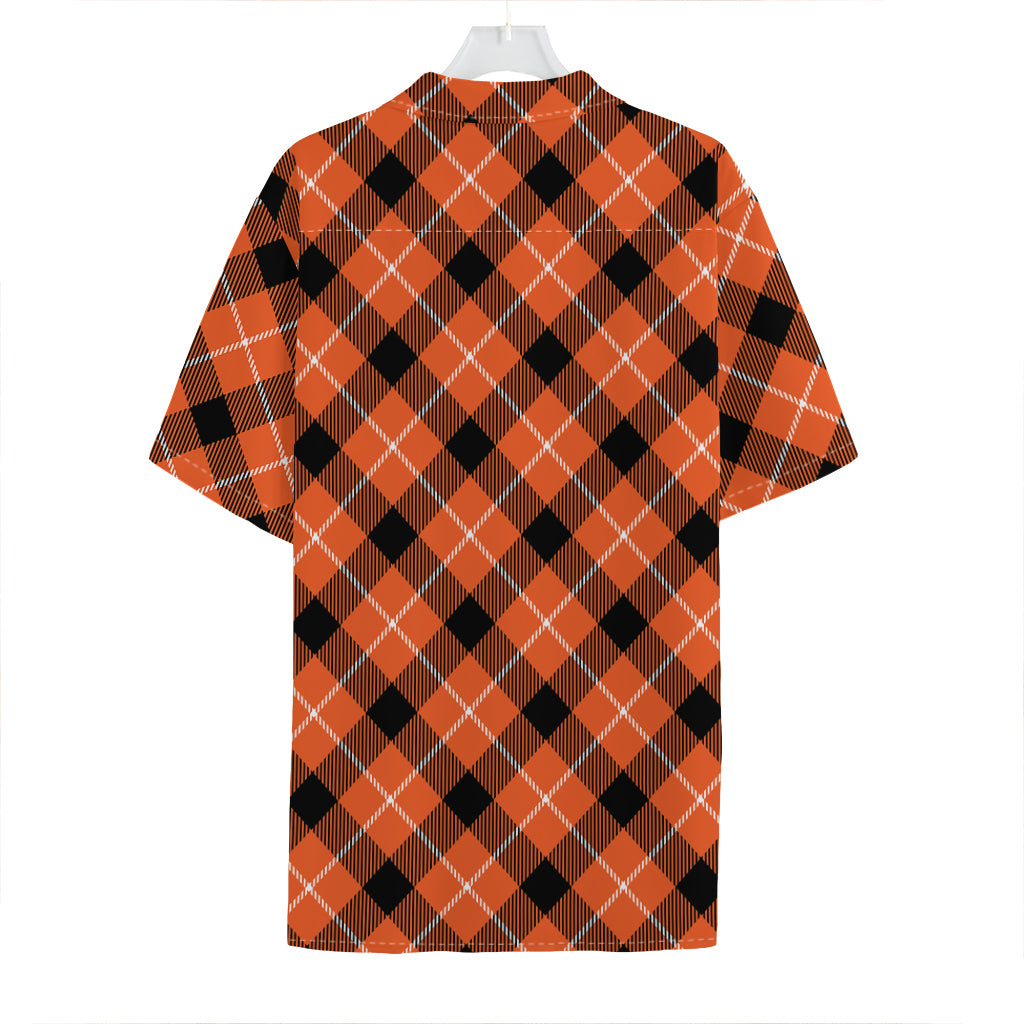 Orange Black And White Plaid Print Hawaiian Shirt