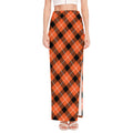 Orange Black And White Plaid Print High Slit Maxi Skirt