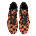 Orange Black And White Plaid Print High Top Leather Sneakers