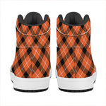 Orange Black And White Plaid Print High Top Leather Sneakers