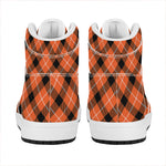Orange Black And White Plaid Print High Top Leather Sneakers