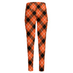 Orange Black And White Plaid Print High-Waisted Pocket Leggings