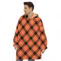 Orange Black And White Plaid Print Hoodie Blanket
