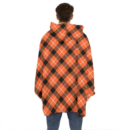 Orange Black And White Plaid Print Hoodie Blanket