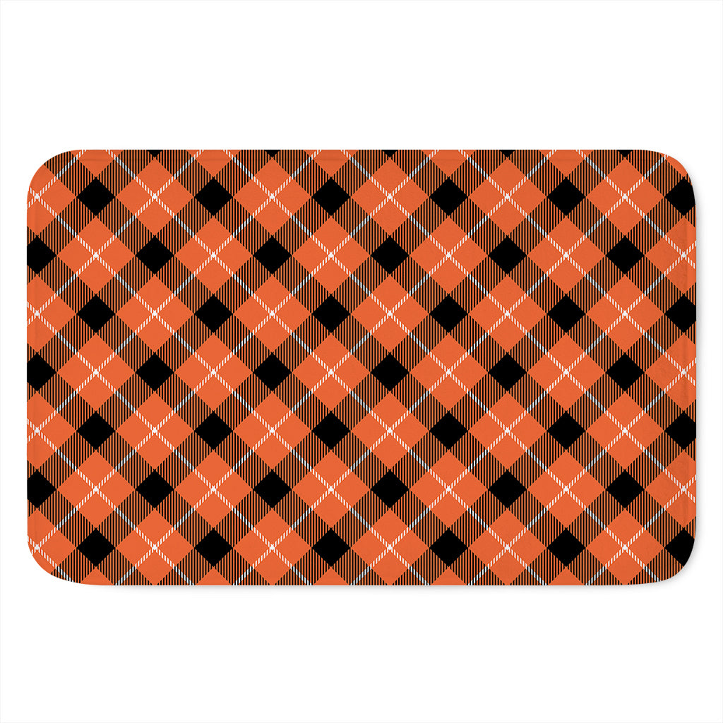 Orange Black And White Plaid Print Indoor Door Mat