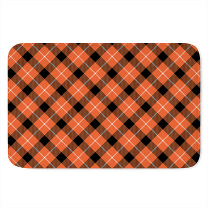 Orange Black And White Plaid Print Indoor Door Mat