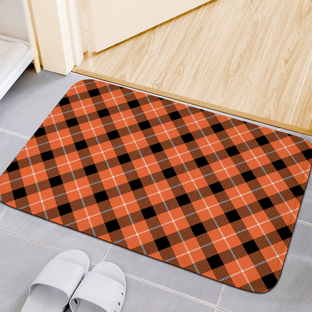 Orange Black And White Plaid Print Indoor Door Mat