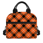 Orange Black And White Plaid Print Insulated Lunch Bag