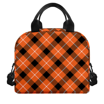 Orange Black And White Plaid Print Insulated Lunch Bag