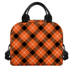 Orange Black And White Plaid Print Insulated Lunch Bag