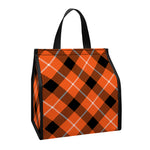 Orange Black And White Plaid Print Insulated Lunch Tote