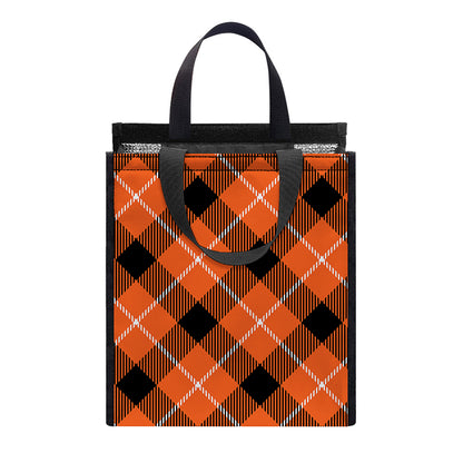 Orange Black And White Plaid Print Insulated Lunch Tote