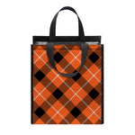 Orange Black And White Plaid Print Insulated Lunch Tote