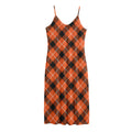 Orange Black And White Plaid Print Jersey Midi Cami Dress