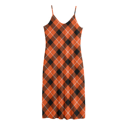 Orange Black And White Plaid Print Jersey Midi Cami Dress
