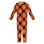 Orange Black And White Plaid Print Jumpsuit