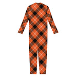 Orange Black And White Plaid Print Jumpsuit