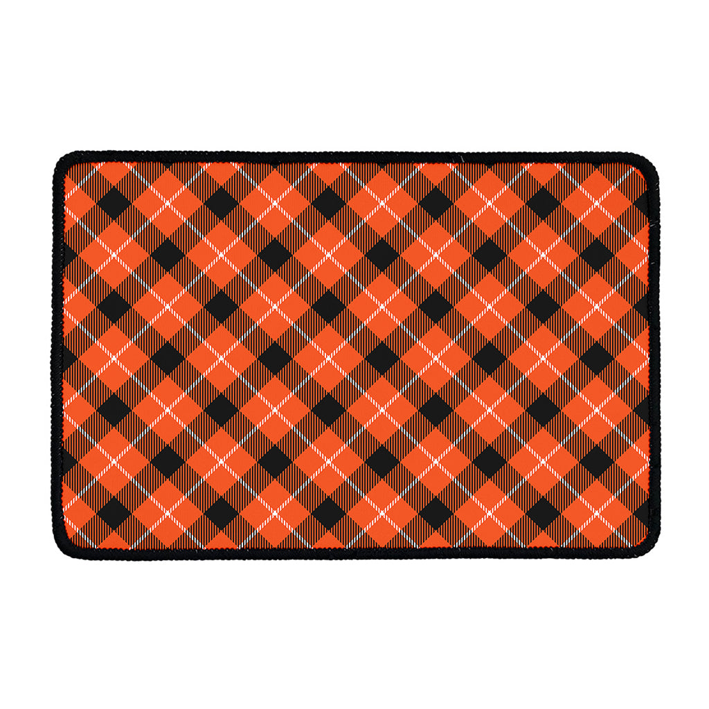 Orange Black And White Plaid Print Kitchen Mat