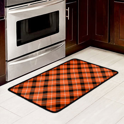Orange Black And White Plaid Print Kitchen Mat
