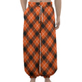 Orange Black And White Plaid Print Lantern Pants
