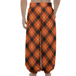 Orange Black And White Plaid Print Lantern Pants