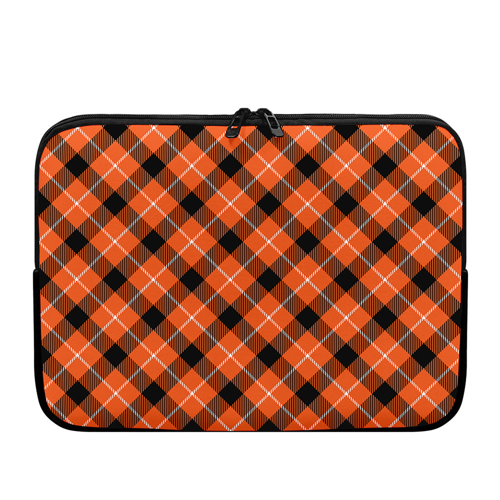 Orange Black And White Plaid Print Laptop Sleeve