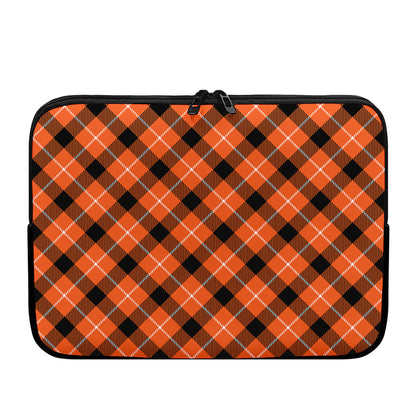 Orange Black And White Plaid Print Laptop Sleeve