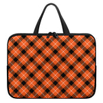 Orange Black And White Plaid Print Laptop Sleeve With Handle